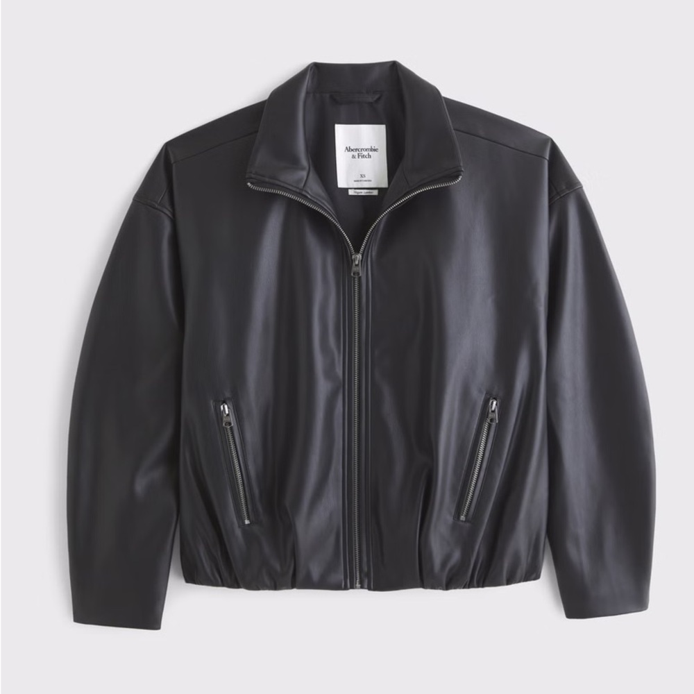 Abercrombie Bubble Hem Vegan Leather Bomber Jacket
